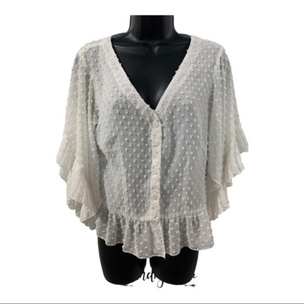 Boho Nanette Lepore peplum top with bell sleeves size 6